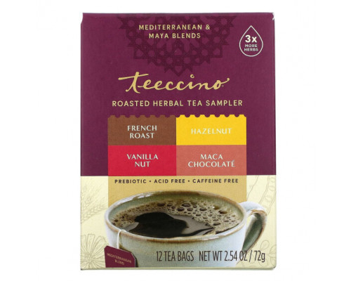 Травяные сборы и чаи Teeccino, Пробник обжаренного травяного чая, 4 вкуса, без кофеина, 12 чайных пакетиков, 72 г (2,54 унции) Травяные сборы и чаи Teeccino, Пробник обжаренного травяного чая, 4 вкуса, без кофеина, 12 чайных пакетиков, 72 г (2,54 унции)