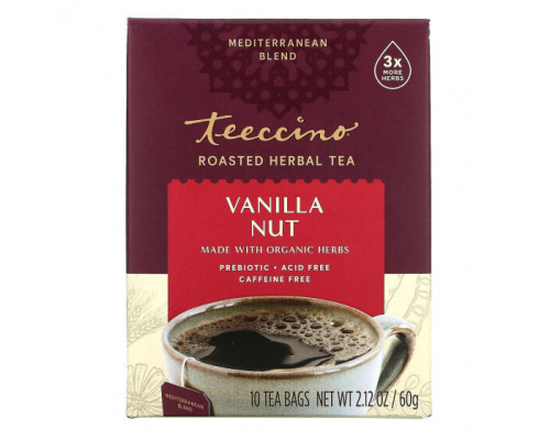 Травяные сборы и чаи Teeccino, Жареный травяной чай, ванильный орех, без кофеина, 10 чайных пакетиков, 2,12 унции (60 г) Травяные сборы и чаи Teeccino, Жареный травяной чай, ванильный орех, без кофеина, 10 чайных пакетиков, 2,12 унции (60 г)