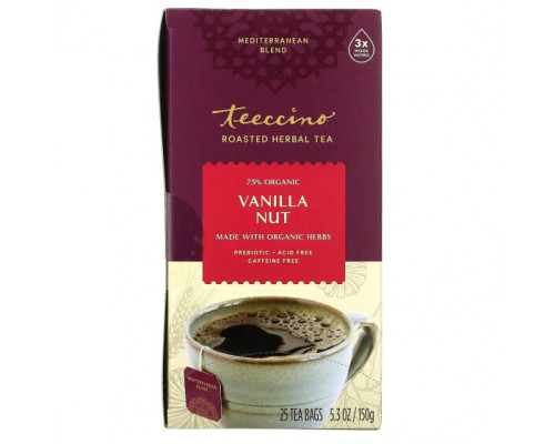 Травяные сборы и чаи Teeccino, обжаренный травяной чай, ванильно-ореховый вкус, без кофеина, 25 чайных пакетиков, 150 г (5,3 унции) Травяные сборы и чаи Teeccino, обжаренный травяной чай, ванильно-ореховый вкус, без кофеина, 25 чайных пакетиков, 150 г (5,3 унции)