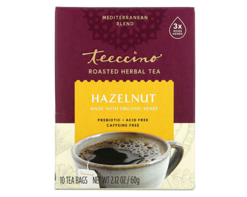 Травяные сборы и чаи Teeccino, Roasted Herbal Tea, Hazelnut, Caffeine Free, 10 Tea Bags, 2.12 oz (60 g) Травяные сборы и чаи Teeccino, Roasted Herbal Tea, Hazelnut, Caffeine Free, 10 Tea Bags, 2.12 oz (60 g)