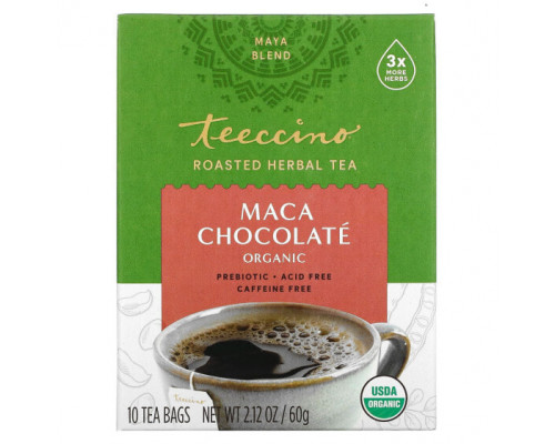 Травяные сборы и чаи Teeccino, Органический обжаренный травяной чай, шоколад с мака, без кофеина, 10 чайных пакетиков, 60 г (2,12 унции) Травяные сборы и чаи Teeccino, Органический обжаренный травяной чай, шоколад с мака, без кофеина, 10 чайных пакетиков, 60 г (2,12 унции)