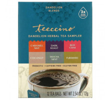 Травяные сборы и чаи Teeccino, Пробник травяного чая с одуванчиком, 6 вкусов, без кофеина, 12 чайных пакетиков, 72 г (2,54 унции)