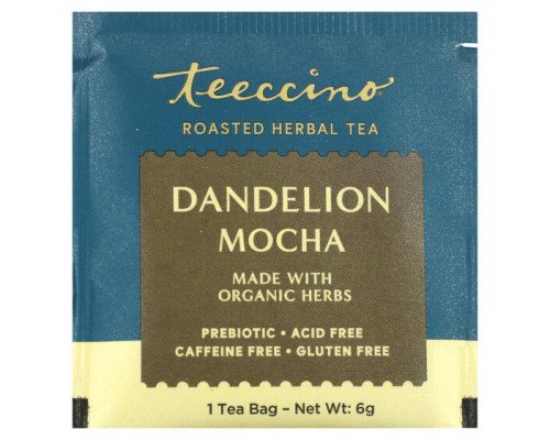 Травяные сборы и чаи Teeccino, Жареный травяной чай, мокко из одуванчика, без кофеина, 25 чайных пакетиков, 150 г (5,3 унции) Травяные сборы и чаи Teeccino, Жареный травяной чай, мокко из одуванчика, без кофеина, 25 чайных пакетиков, 150 г (5,3 унции)