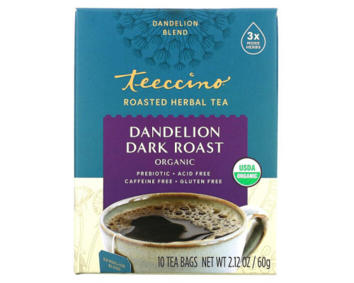 Травяные сборы и чаи Teeccino, Органический обжаренный травяной чай, темная обжарка с одуванчиком, без кофеина, 10 чайных пакетиков, 60 г (2,12 унции) Травяные сборы и чаи Teeccino, Органический обжаренный травяной чай, темная обжарка с одуванчиком, без кофеина, 10 чайных пакетиков, 60 г (2,12 унции)