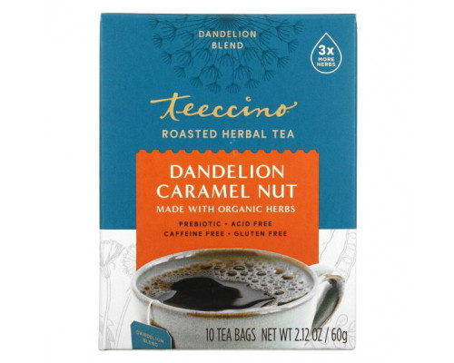 Травяные сборы и чаи Teeccino, Жареный травяной чай, одуванчик и карамель, без кофеина, 10 чайных пакетиков, 60 г (2,12 унции) Травяные сборы и чаи Teeccino, Жареный травяной чай, одуванчик и карамель, без кофеина, 10 чайных пакетиков, 60 г (2,12 унции)