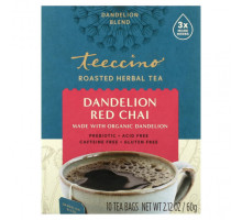 Травяные сборы и чаи Teeccino, Жареный травяной чай, красный чай с одуванчиком, без кофеина, 10 чайных пакетиков, 60 г (2,12 унции)