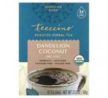 Травяные сборы и чаи Teeccino, Органический жареный травяной чай, одуванчик и кокос, без кофеина, 10 чайных пакетиков, 60 г (2,12 унции)