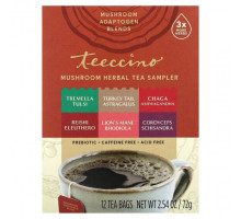 Травяные сборы и чаи Teeccino, Пробники травяного чая с грибами, 6 вкусов, без кофеина, 12 чайных пакетиков, 72 г (2,54 унции)