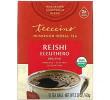 Травяные сборы и чаи Teeccino, Mushroom Herbal Tea, Organic Reishi Eleuthero, French Roast, Caffeine Free, 10 Tea Bags, 2.12 oz (60 g)