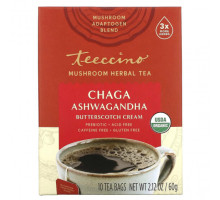 Травяные сборы и чаи Teeccino, чай из грибов и трав, органическая чага, ашвагандха, «Жидкий ирис», без кофеина, 10 чайных пакетиков, 60 г (2,12 унции)