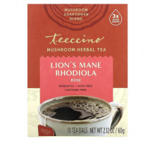 Травяные сборы и чаи Teeccino, Травяной чай с грибами, львиная грива и родиола, роза, без кофеина, 10 чайных пакетиков, 60 г (2,12 унции)