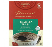 Травяные сборы и чаи Teeccino, Травяной чай с грибами, тремелла тулси, кардамон, без кофеина, 10 чайных пакетиков, 60 г (2,12 унции)