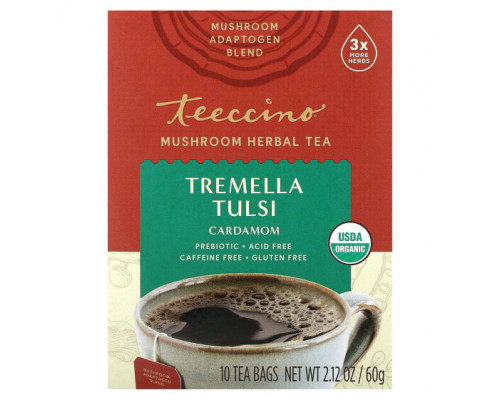 Травяные сборы и чаи Teeccino, Травяной чай с грибами, тремелла тулси, кардамон, без кофеина, 10 чайных пакетиков, 60 г (2,12 унции) Травяные сборы и чаи Teeccino, Травяной чай с грибами, тремелла тулси, кардамон, без кофеина, 10 чайных пакетиков, 60 г (2,12 унции)