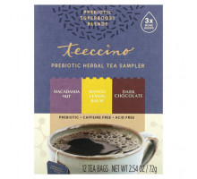 Травяные сборы и чаи Teeccino, Пробник с пребиотиками для травяного чая, 3 вкуса, без кофеина, 12 чайных пакетиков, 72 г (2,54 унции)