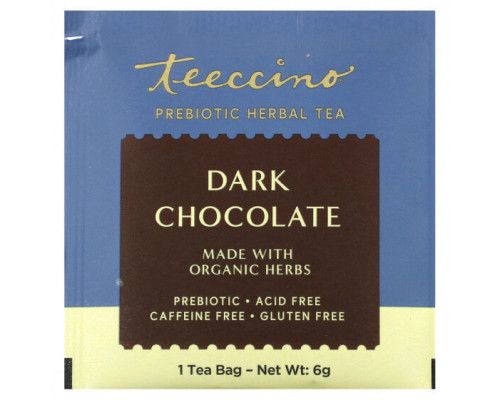Травяные сборы и чаи Teeccino, Травяной чай с пребиотиками, темный шоколад, без кофеина, 25 чайных пакетиков, 150 г (5,3 унции) Травяные сборы и чаи Teeccino, Травяной чай с пребиотиками, темный шоколад, без кофеина, 25 чайных пакетиков, 150 г (5,3 унции)