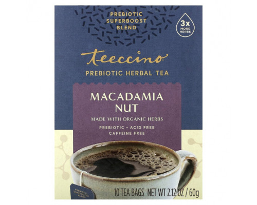Травяные сборы и чаи Teeccino, Травяной чай с пребиотиками, орехи макадамия, без кофеина, 10 чайных пакетиков, 60 г (2,12 унции) Травяные сборы и чаи Teeccino, Травяной чай с пребиотиками, орехи макадамия, без кофеина, 10 чайных пакетиков, 60 г (2,12 унции)
