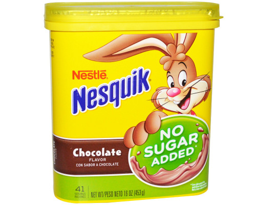 Nesquik, Nestle, со вкусом шоколада, без добавления сахара, 16 унций (453 г) Nesquik, Nestle, со вкусом шоколада, без добавления сахара, 16 унций (453 г)