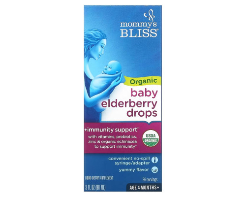 Mommy's Bliss, Organic Baby Elderberry Drops, Age 4 Months+, 3 fl oz (90 ml) Mommy's Bliss, Organic Baby Elderberry Drops, Age 4 Months+, 3 fl oz (90 ml)