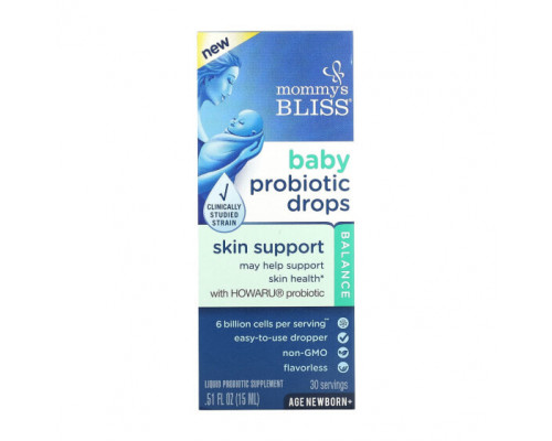Детское здоровье Mommy's Bliss, Капли с пробиотиком для детей, для младенцев и старше, без запаха, 15 мл (0,51 жидк. Унции) Детское здоровье Mommy's Bliss, Капли с пробиотиком для детей, для младенцев и старше, без запаха, 15 мл (0,51 жидк. Унции)
