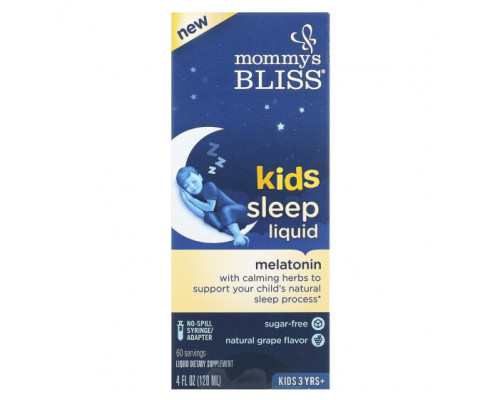 Детское здоровье Mommy's Bliss, Kids, жидкое средство для сна, мелатонин, для детей от 3 лет, со вкусом винограда, 120 мл (4 жидк. унции) Детское здоровье Mommy's Bliss, Kids, жидкое средство для сна, мелатонин, для детей от 3 лет, со вкусом винограда, 120 мл (4 жидк. унции)