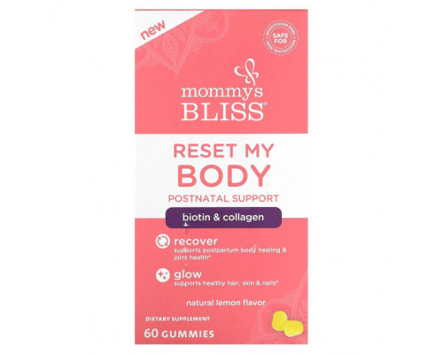 Женское здоровье Mommy's Bliss, Reset My Body, послеродовая поддержка, натуральный лимон, 60 жевательных таблеток Женское здоровье Mommy's Bliss, Reset My Body, послеродовая поддержка, натуральный лимон, 60 жевательных таблеток