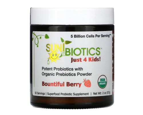 Sunbiotics, Just 4 Kids! Potent Probiotics with Organic Prebiotics Powder, Bountiful Berry, 2 oz (57 g) Sunbiotics, Just 4 Kids! Potent Probiotics with Organic Prebiotics Powder, Bountiful Berry, 2 oz (57 g)