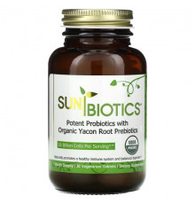 Пребиотики и пробиотики Sunbiotics, Сильные пробиотики с органическими пребиотиками корня якона, 30 вегетарианских таблеток