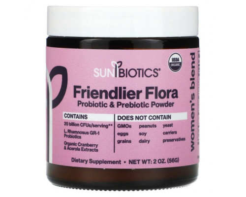 Женское здоровье Sunbiotics, Friendlier Flora, смесь для женщин, порошок с пробиотиками и пребиотиками, 56 г (2 унции) Женское здоровье Sunbiotics, Friendlier Flora, смесь для женщин, порошок с пробиотиками и пребиотиками, 56 г (2 унции)