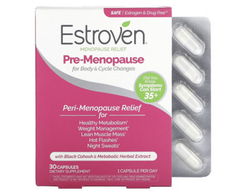 Регуляция гормонального фона Estroven, Menopause Relief, Pre-Menopause, 30 капсул Регуляция гормонального фона Estroven, Menopause Relief, Pre-Menopause, 30 капсул
