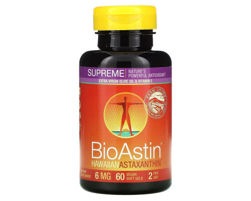 Nutrex Hawaii, BioAstin Supreme, 6 мг, 60 желатиновых капсул Nutrex Hawaii, BioAstin Supreme, 6 мг, 60 желатиновых капсул