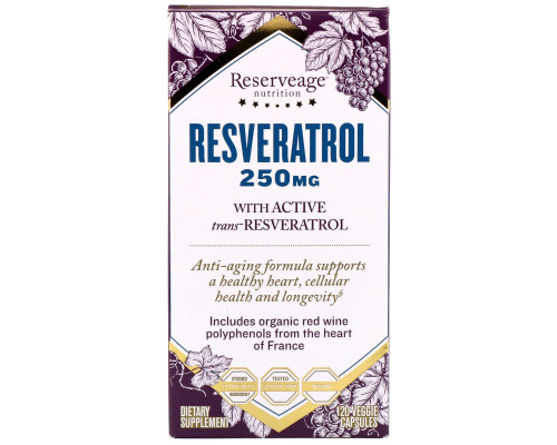 ReserveAge Nutrition, Ресвератрол, с активным транс-ресвератролом, 250 мг, 120 вегетарианских капсул ReserveAge Nutrition, Ресвератрол, с активным транс-ресвератролом, 250 мг, 120 вегетарианских капсул