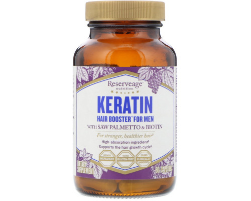 ReserveAge Nutrition, Кератиновое усиление для волос для мужчин, 60 капсул ReserveAge Nutrition, Кератиновое усиление для волос для мужчин, 60 капсул