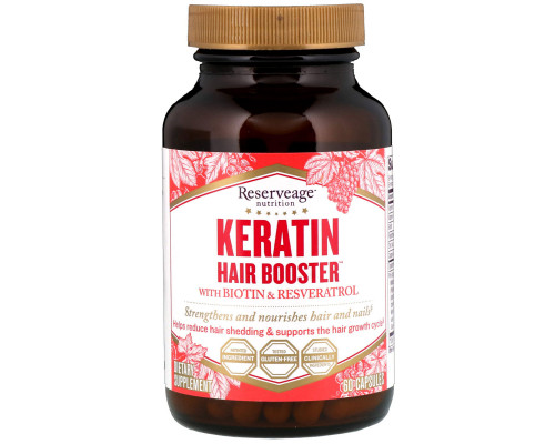 ReserveAge Nutrition, Keratin Hair Booster, с биотином и ресвератролом, 60 капсул ReserveAge Nutrition, Keratin Hair Booster, с биотином и ресвератролом, 60 капсул
