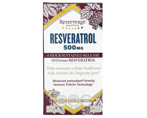 ReserveAge Nutrition, Ресвератрол, 500 мг, 60 вегетарианских капсул ReserveAge Nutrition, Ресвератрол, 500 мг, 60 вегетарианских капсул