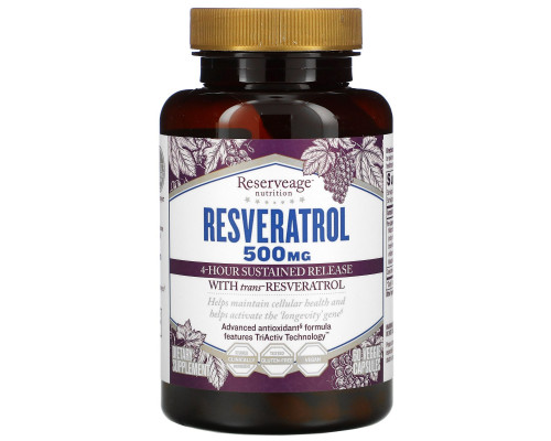 ReserveAge Nutrition, Ресвератрол, 500 мг, 60 вегетарианских капсул ReserveAge Nutrition, Ресвератрол, 500 мг, 60 вегетарианских капсул