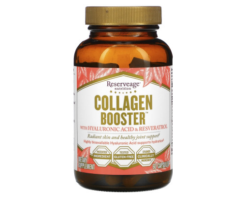 ReserveAge Nutrition, Collagen Booster, с гиалуроновой кислотой и ресвератролом, 60 капсул ReserveAge Nutrition, Collagen Booster, с гиалуроновой кислотой и ресвератролом, 60 капсул