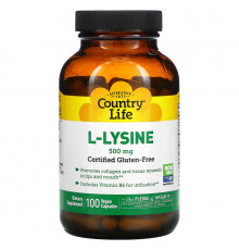 Country Life, L-Lysine, 500 mg, 100 Vegan Capsules