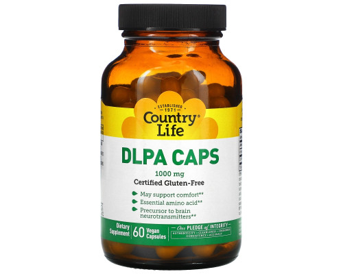 Country Life, DLPA (DL-фенилаланин) в капсулах, 1000 мг, 60 капсул