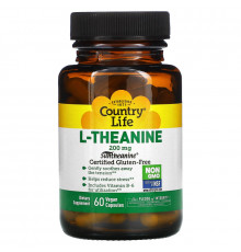 Country Life, L-теанин, 200 мг, 60 растительных капсул