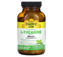 Аминокислоты Country Life, L-теанин, 100 мг, 60 жевательных таблеток