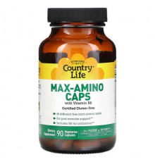 Аминокислоты Country Life, Max-Amino Caps, аминокислоты с витамином B6, 90 вегетарианских капсул