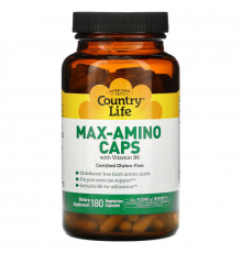Country Life, Max-Amino в капсулах, с витамином B6, 180 вегетарианских капсул