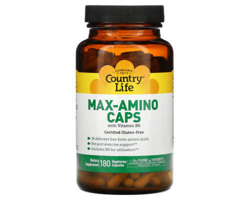 Country Life, Max-Amino в капсулах, с витамином B6, 180 вегетарианских капсул Country Life, Max-Amino в капсулах, с витамином B6, 180 вегетарианских капсул
