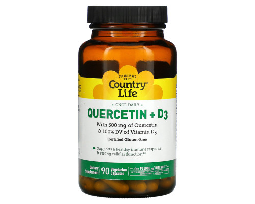 Country Life, Quercetin + D3, 90 Vegetarian Capsules Country Life, Quercetin + D3, 90 Vegetarian Capsules