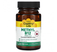 Витамины группы B Country Life, Метил B12, ягодный, 3000 мкг, 50 пастилок
