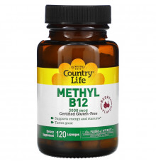 Country Life, Метил B12, Ягодный вкус, 3 000 мкг, 120 пастилок для рассасывания