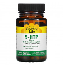 Country Life, 5-HTP (5-гидрокситриптофан), 50 мг, 50 веганских капсул
