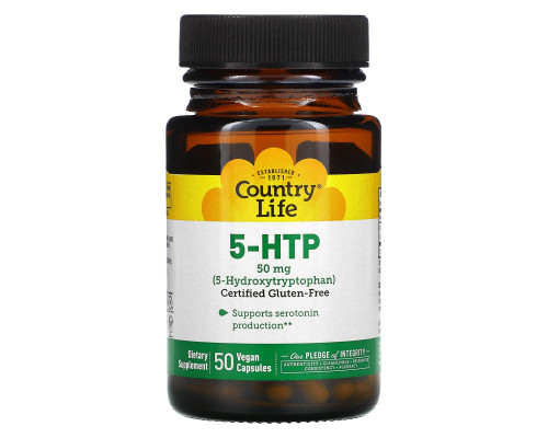Country Life, 5-HTP (5-гидрокситриптофан), 50 мг, 50 веганских капсул
