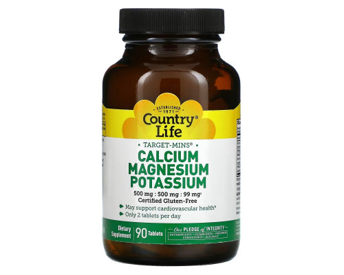 Country Life, Target-Mins, Calcium Magnesium Potassium, 90 Tablet Country Life, Target-Mins, Calcium Magnesium Potassium, 90 Tablet