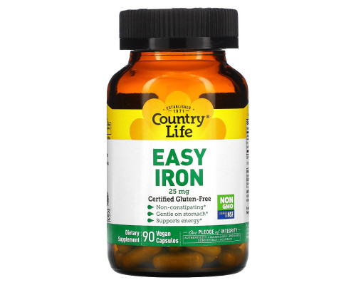 Country Life, Easy Iron, 25 мг, 90 вегетарианских капсул Country Life, Easy Iron, 25 мг, 90 вегетарианских капсул